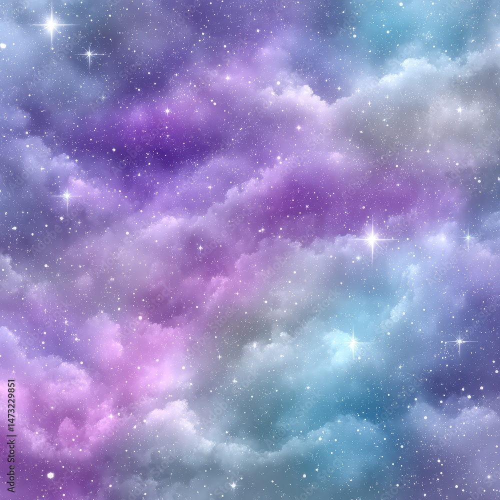 Dreamy Purple Pink Blue Nebula Clouds with Sparkling Stars Cosmic Background Dreamy Purple Pink Blue Nebula Clouds with Sparkling Stars Cosmic Background