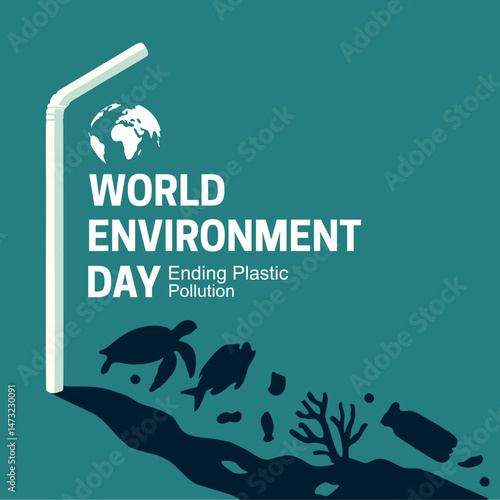 world environment day poster. Ending Plastic Pollution text. abstract vector illustration design.
