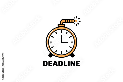 Deadline concept illustrated with a clock resembling a bomb timing out quickly on white background