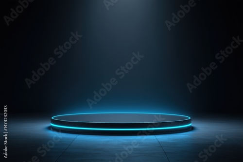Dark Blue Circular Platform With Neon Lights