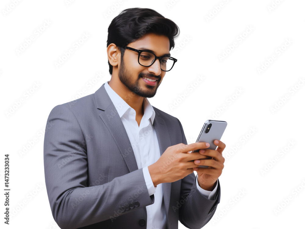Smiling businessman using smartphone Smiling businessman using smartphone