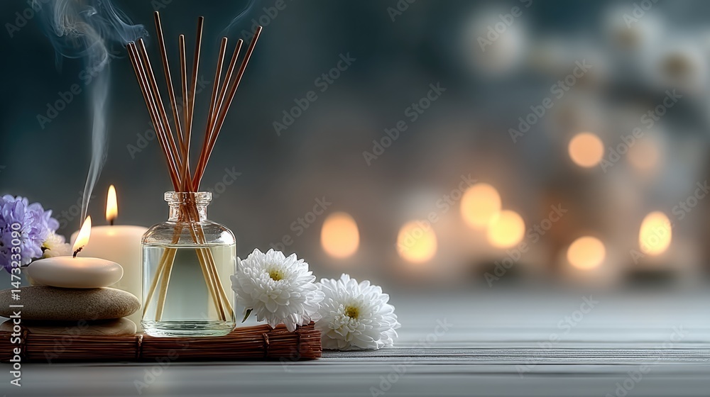 Fototapeta premium Meditation session with candles and incense in a peaceful setting indoor relaxation concept