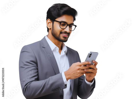 Smiling businessman using smartphone