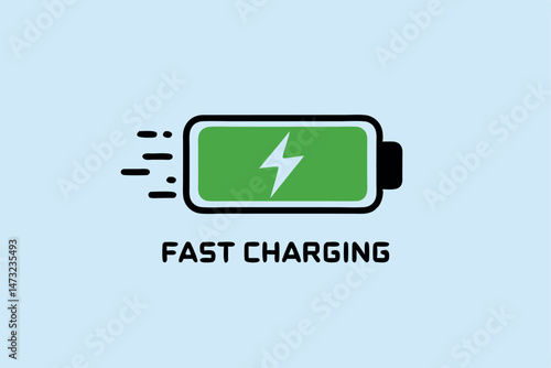 A simple illustration representing fast charging of a battery with lightning bolt symbol