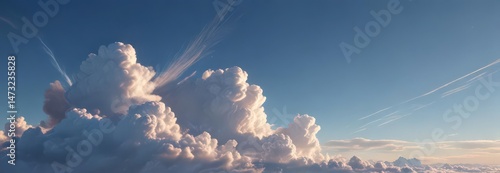 Deep azure sky, delicate cloud filaments stretching upwards ,  earth,  space,  filaments