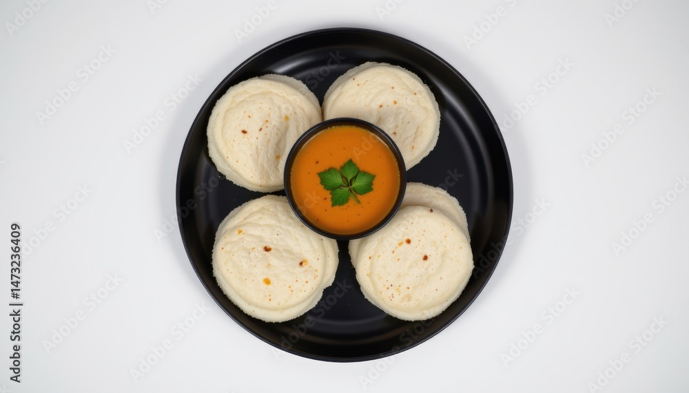 Delicious idli with sambar indian cuisine food photography minimalist setup top-down view culinary culture Delicious idli with sambar indian cuisine food photography minimalist setup top-down view culinary culture