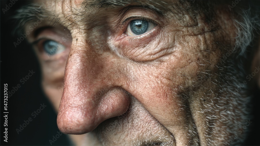 Obraz premium Elderly man's portrait captured in close-up studio setting realistic detail intimate perspective