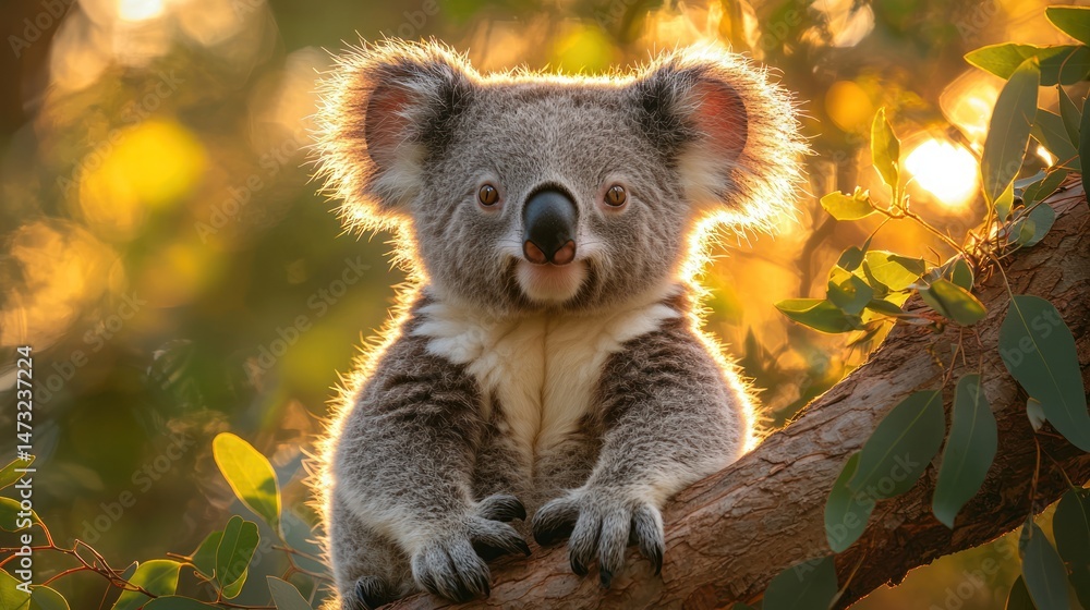 Fototapeta premium Adorable koala in golden sunlight