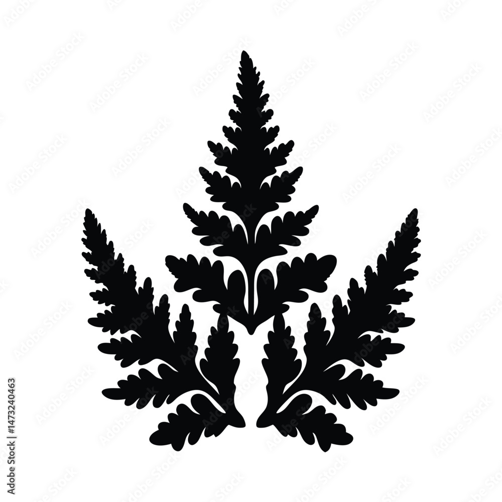 Obraz premium Black silhouette of a fern leaf with intricate patterns on a white background