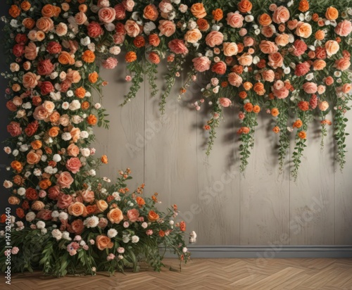 Elegant vintage artificial flower wall backdrop  Perfect for events & photoshoots ,  rose,  studio