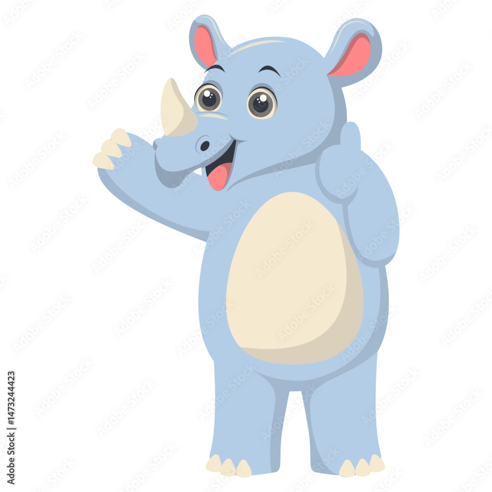 Fototapeta premium Cute Rhino Cartoon Character. Isolated Vector Illustration.