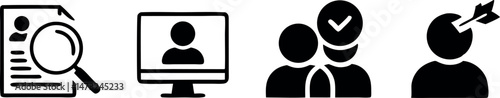 Recruitment icons representing candidate search online interview and hiring process problems