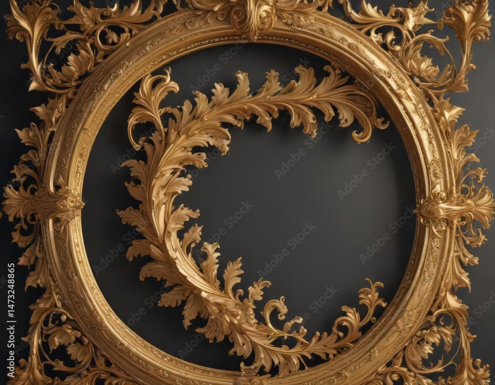 Fototapeta premium Intricate gold filigree frame, swirling acanthus leaves , damask, wedding, royal