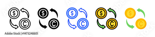 Digital Currency Exchange Icon Collection With Multiple Styles