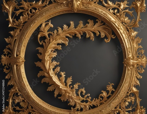 Intricate gold filigree frame, swirling acanthus leaves ,  damask, wedding,  royal