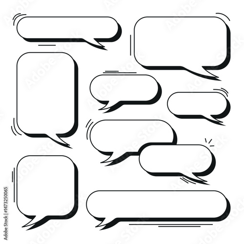 Set of white volumetric speech bubbles with shadow for comics of oval shape