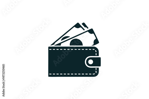 Simple vector illustration of a wallet containing two banknotes against a white background