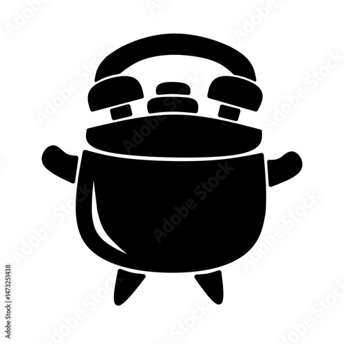 Cooking Time symbol icon silhouette flat design,  combination of alarm clock and cookware for kitchen timer, recipe apps, and culinary content, food blogs, meal prep tools, food preparation