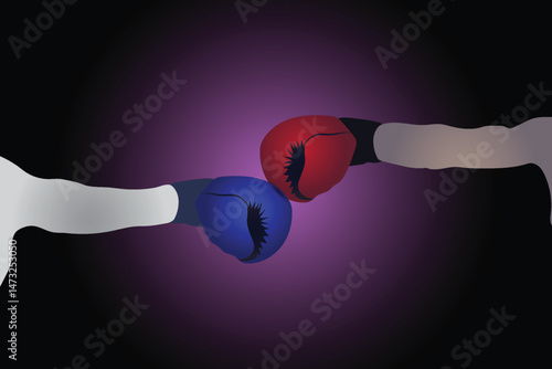 Boxing competition concept -Two boxers with boxing blue and red gloves, vector illustration design background