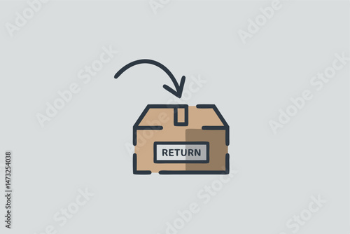 Illustrative box return icon representing easy returns and customer service for online shopping
