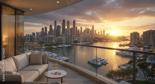 Balcony View of Dubai Skyline at Sunset