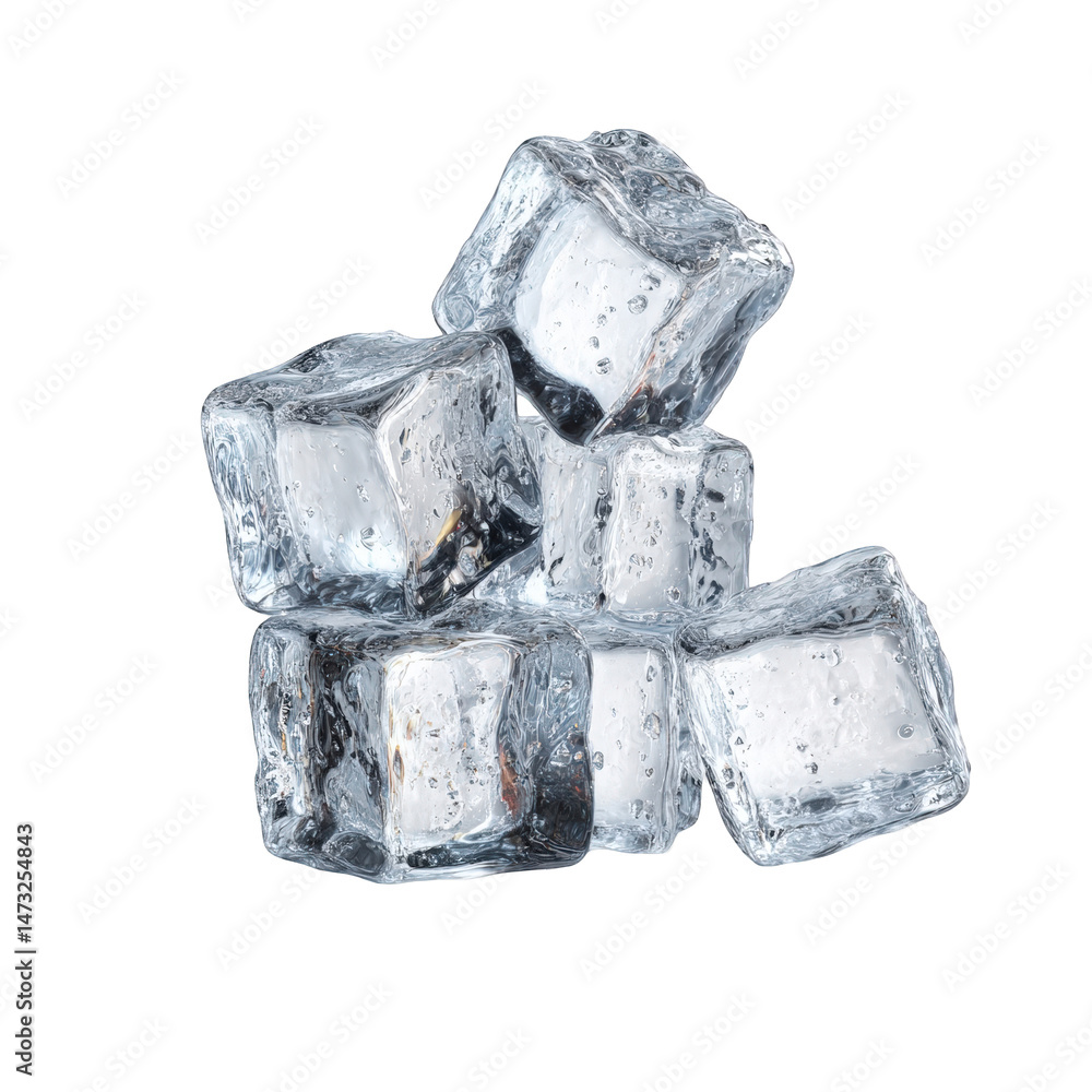 Obraz premium Crystal clear ice cubes stacked on refreshing cold drink wet cool life on transparent background