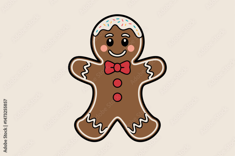 Fototapeta premium Cute gingerbread man with sprinkles and bowtie celebrating christmas holiday season