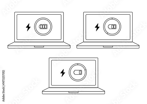 ノートパソコン 充電 線画 イラスト素材