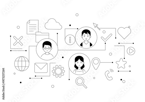 コミュニケーション 線画 イラスト素材