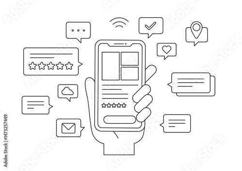 スマートフォン アプリ 吹き出し 線画 イラスト素材	
