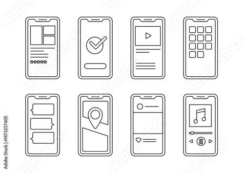 スマートフォン アプリ 線画 イラスト素材	