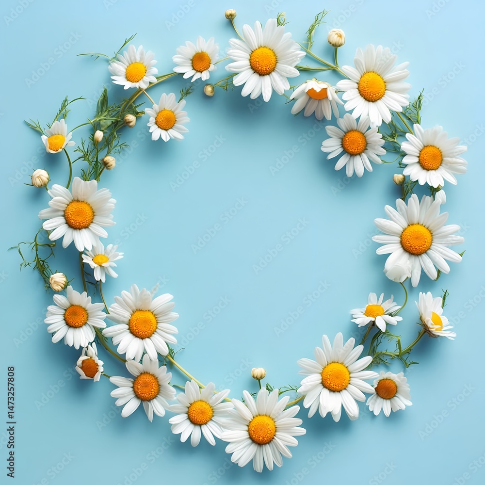 Fototapeta premium Daisy Flower Wreath: Bright and Colorful Floral Background for Creative Nature-Inspired Home Decor