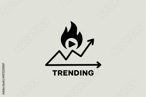 Trending video icon with flame and increasing arrow representing popularity and growth