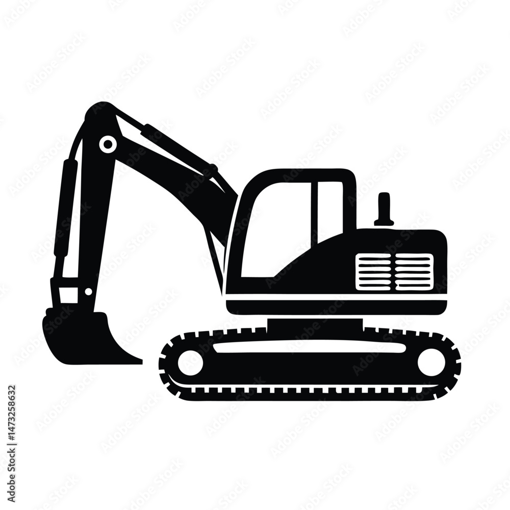 Construction excavator silhouette vector illustration isolated on a white background Construction excavator silhouette vector illustration isolated on a white background