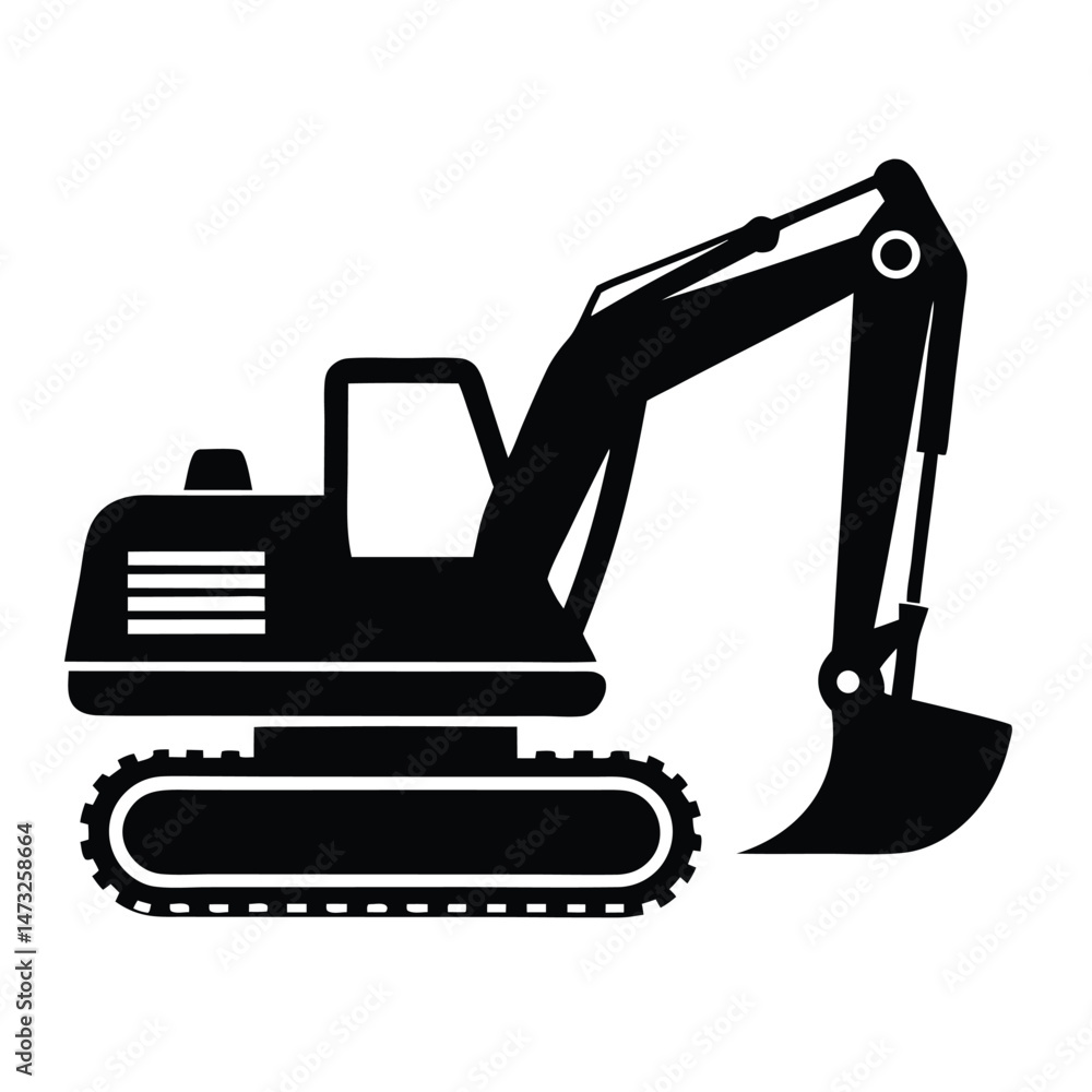 Construction excavator silhouette vector illustration isolated on a white background Construction excavator silhouette vector illustration isolated on a white background
