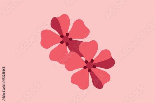 Two simple flat design red flowers illustration on a soft pink background for various uses