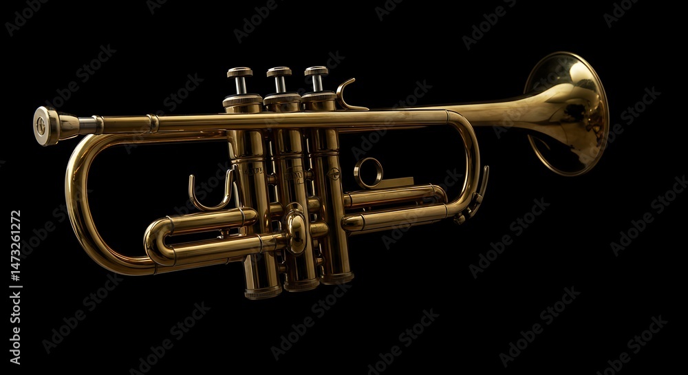 Obraz premium Explore the golden trumpet a musical instrument for jazz and classical music on black background