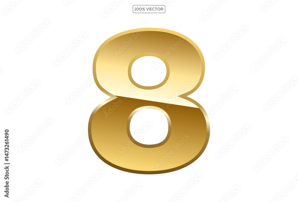 Gold numbers 8 with endings made of golden ribbons isolated on transparent background. Vector decorative design elements template Gold numbers 8 with endings made of golden ribbons isolated on transparent background. Vector decorative design elements template