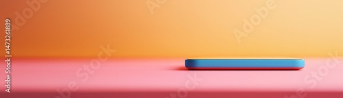 Obraz na płótnie Seamless Interaction Through Touch-Sensitive Surfaces, A smartphone on a vibrant, contrasting background of orange and pink hues. w salonie