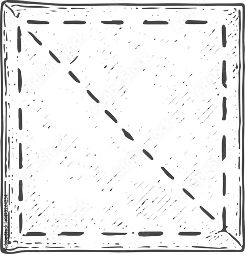 Fabric piece with a diagonal line illustration, a tailor’s material for pattern cutting, shown in a vintage sketch style, ideal for sewing and dressmaking projects on a white background