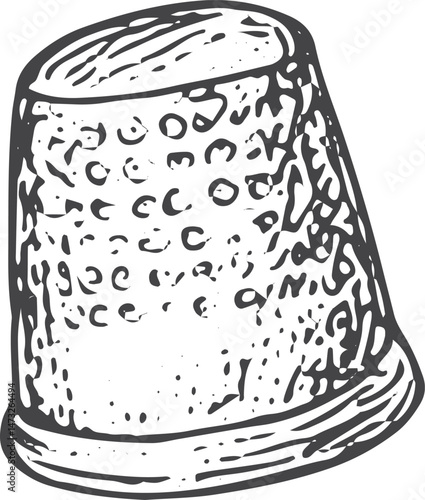 Thimble illustration, a protective sewing tool for fingers, depicted in a vintage sketch style, perfect for hand sewing, dressmaking, and crafting projects on a white background