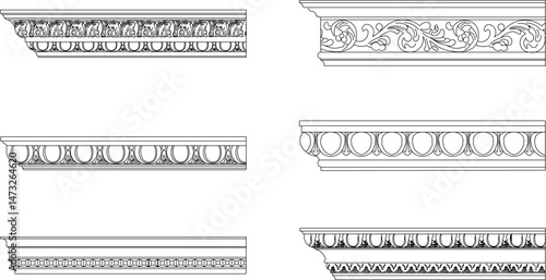 vector illustration sketch drawing design cornice neoclassical style decor 