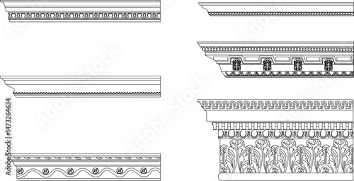 vector illustration sketch drawing design cornice neoclassical style decor