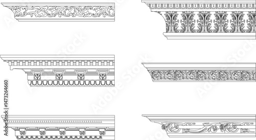vector illustration sketch drawing design cornice neoclassical style decor.