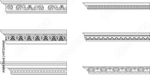 vector illustration sketch drawing design cornice neoclassical style decor 