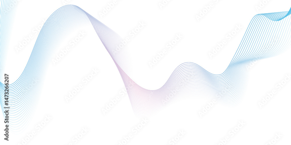Fototapeta premium Abstract vector dot particles wave flowing smooth curve blue purple gradient color on white background. Futuristic technology concept.Suit for poster, banner, cover, website, flyer. Vector ilustration