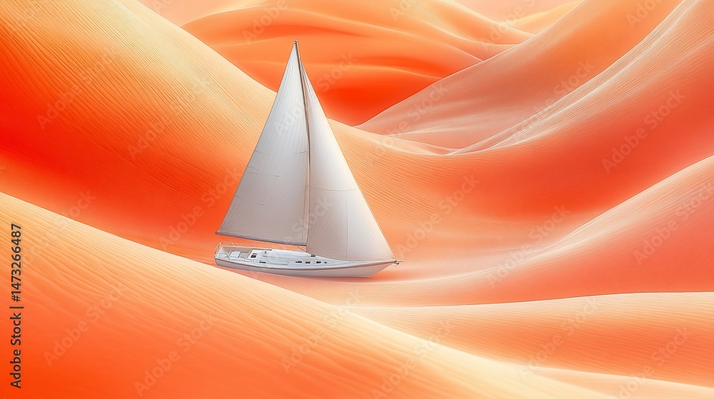 Fototapeta premium Sailboat navigating through vibrant, abstract landscape