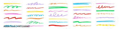 Line color pencil brush kid set. Color chalk pastel pencil underline scribble brush stroke set for kid design. Hand drawn wavy marker underline highlight element. Vector illustration