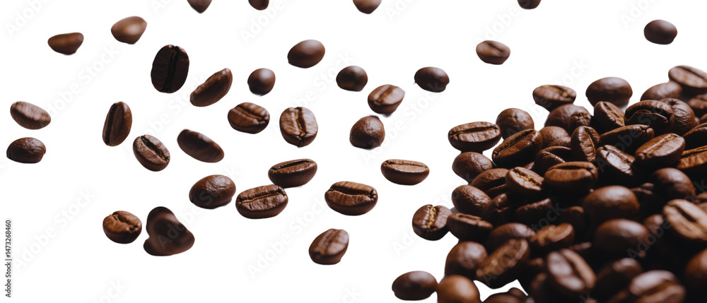 Obraz premium Roasted Coffee Beans Falling and Piling Up