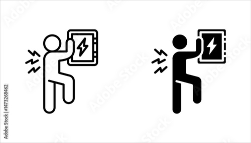 Electric shock icon set, electrocuted person, vector illustration on white background